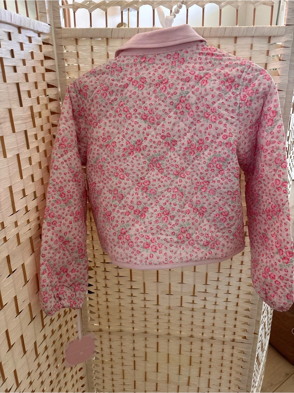 LoveShackFancy Pink Floral Quilted Puffer Jacket for Kids
